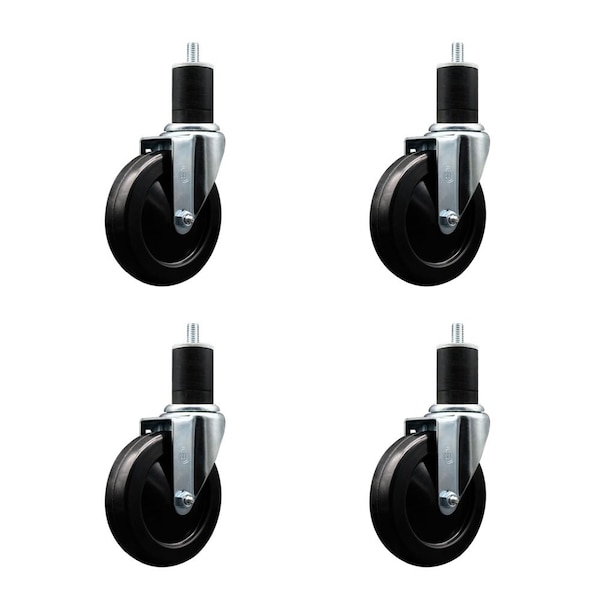5'' Hard Rubber Wheel Swivel 1-3/4'' Expanding Stem Caster, 4PK